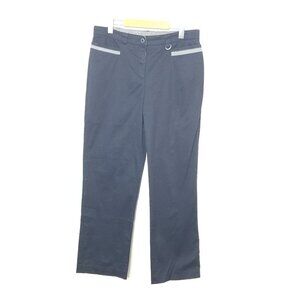 Nautical Blue Preppy Cotton Blend Straight Leg Trouser Plaid Trim Pocket Zip 14